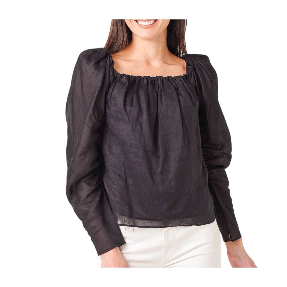 Frame Square Neck Top Sz Small Off Shoulder Black Puff Long Sleeve Whimsigoth